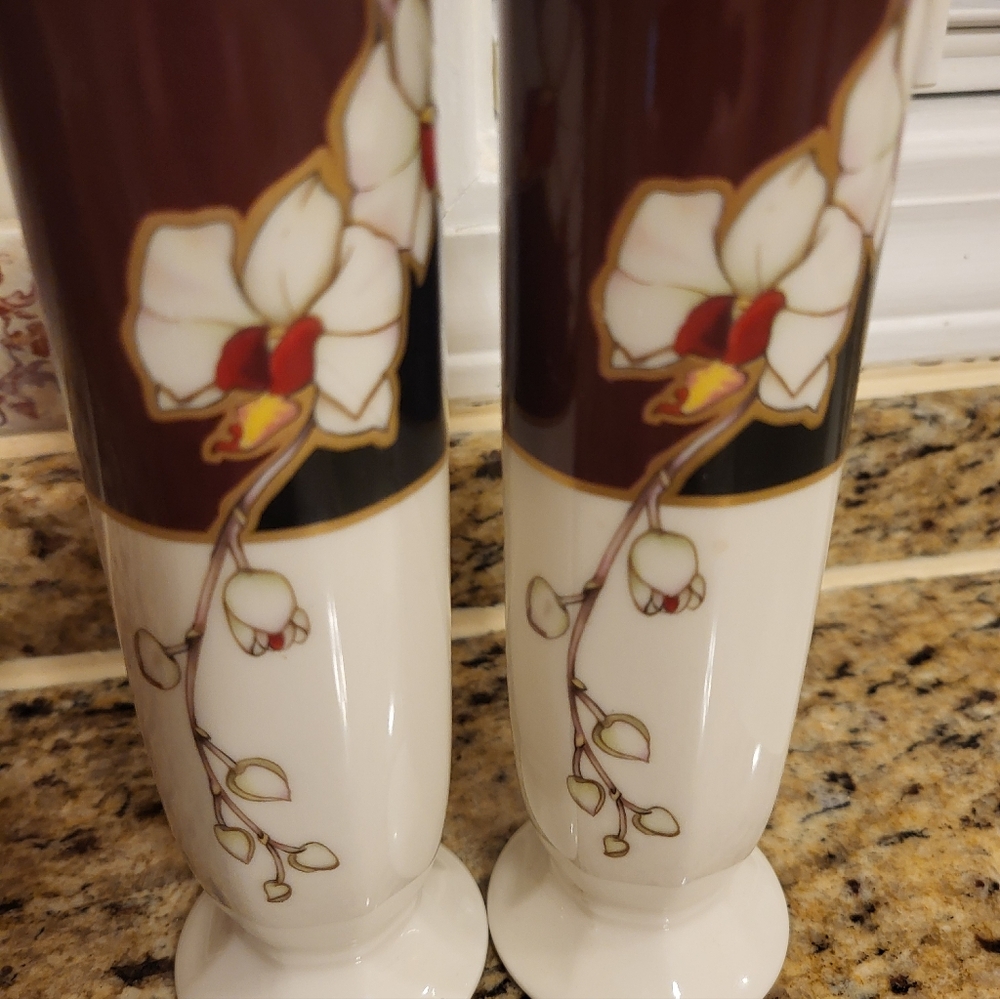 Set Of 2 Noritake Japan Midnight Orchid 7 Inch Vases - Picture 7 of 11